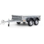 Remorque double essieu en acier 233 cm ridelles avant/arrière ouvrantes 235T Bâche plate